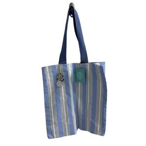Martha Stewart Home Blue White Striped Canvas Tote Bag Cotton Shopper NEW